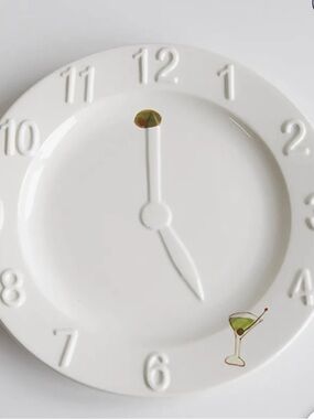 White Ceramic Martini It’s 5 O’Clock Decor/Serving Plate by Clay Art